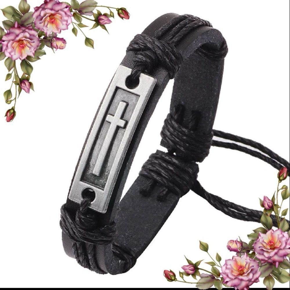 Metal Alloy Cowhide Cross fake Leather‎ Adjustable Woven Bracelet Jewelry